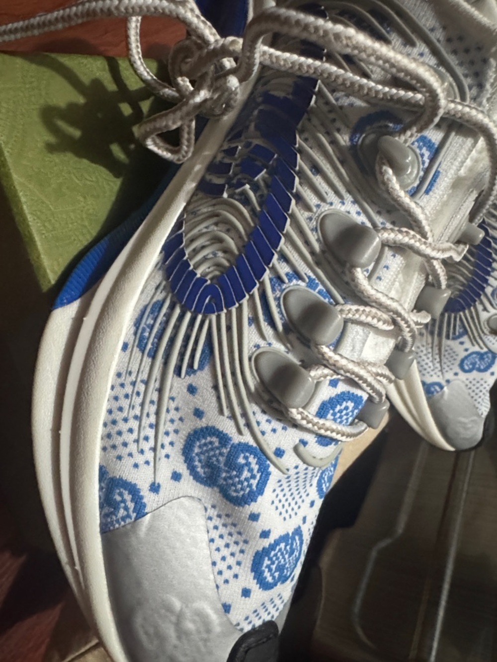 Gucci White and Blue GG Mesh Runner Sneakers - Picture 4 of 5